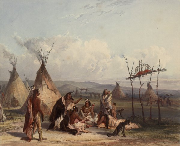 Karl Bodmer Bestattungs Geruest eines Sioux Chef Wandbild