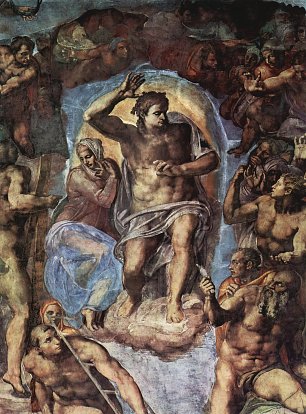 Michelangelo Buonarroti Sixtinische Kapelle Das juengste Gericht Christus mit Maria Wandbilder 