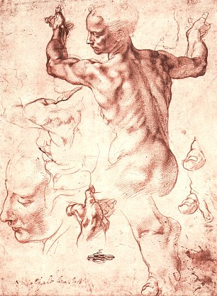 Michelangelo Buonarroti Studien fuer die Gewoelbefresken der Sixtinischen Kapelle Libysche Sibylle Wandbilder 