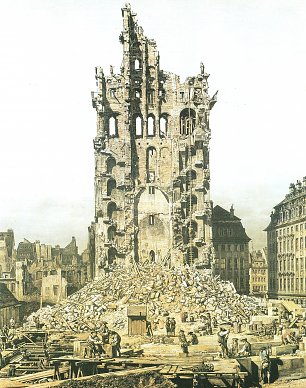 Canaletto II Der Zusammengestuerzte Turm der Kreuzkirche mit der Leiter zum Abbau Wandbilder 