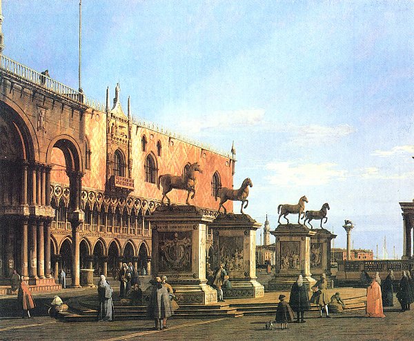 Canaletto Capriccio die Pferde von S marco auf der Piazzetta Wandbild