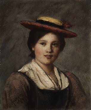 Franz Defregger Tiroler Dirndl mit Strohhut Wandbild