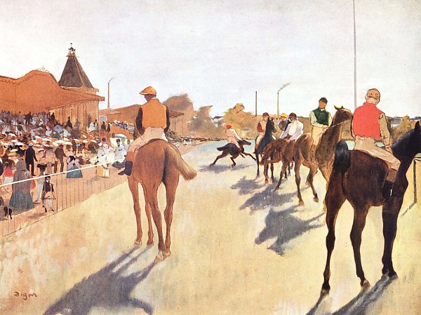 Edgar Degas Jokeys vor der Tribuene Wandbild