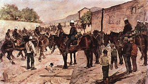 Giovanni Fattori Artilleriecorps zu Pferd auf einer Dorfstrasse Wandbilder 