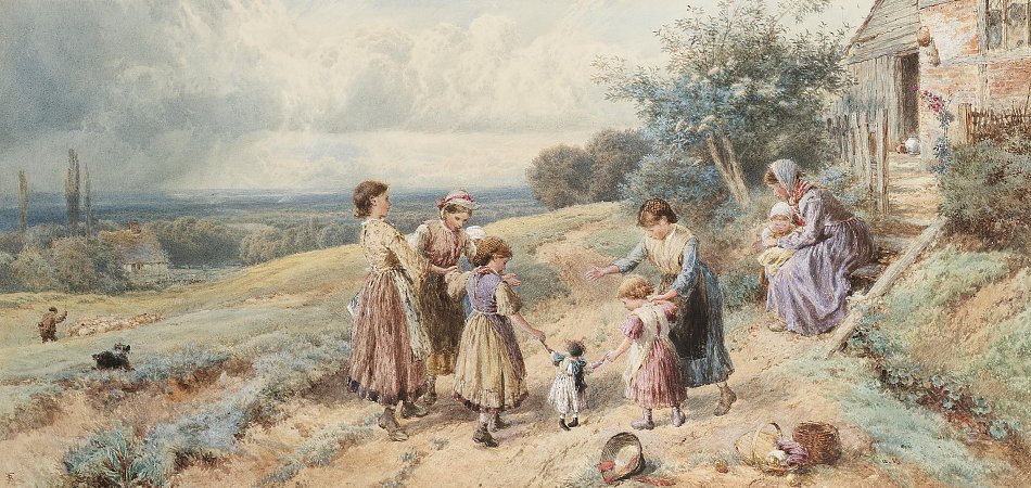 Myles Birket Foster Teaching Dolly to walk Wandbild