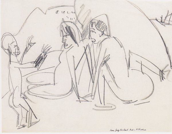 Ernst Ludwig Kirchner Zwei Frauen und Skulptur am Strand Wandbild