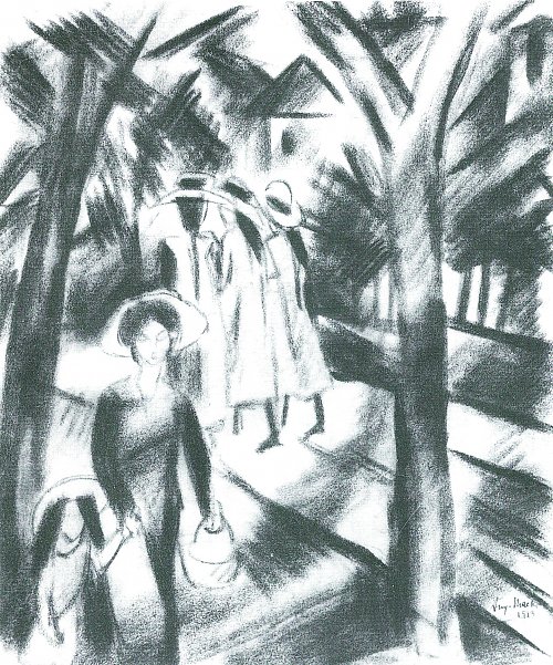 August Macke Frau mit Kind und Maedchen auf der Strasse Wandbild