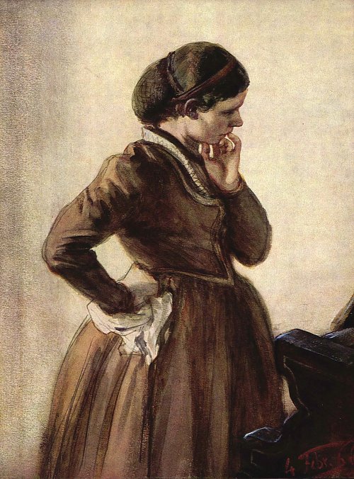 Adolph Menzel Emilie Menzel am Klavier stehend Wandbild