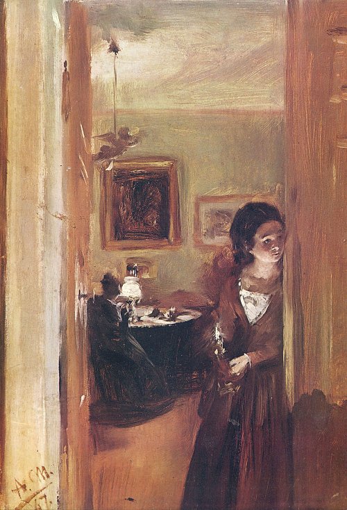 Adolph Menzel Wohnzimmer mit der Schwester des Kuenstlers Wandbild