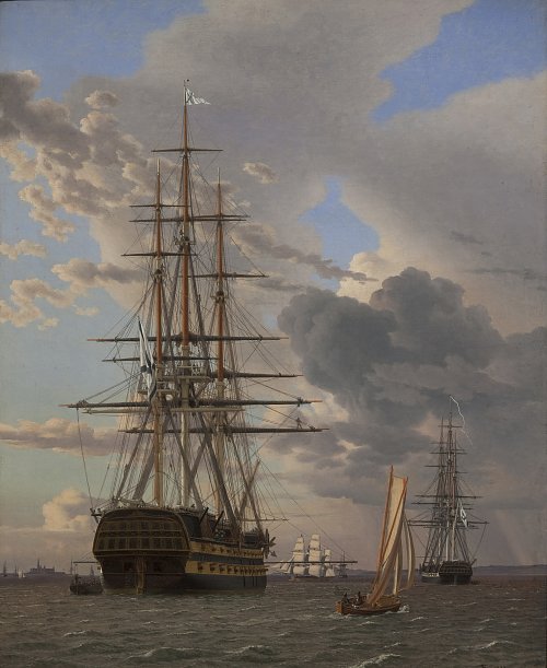 C W Eckersberg The Russian Ship of the Line Asow and a Frigate at Anchor in the Roads of Elsinore Wandbild