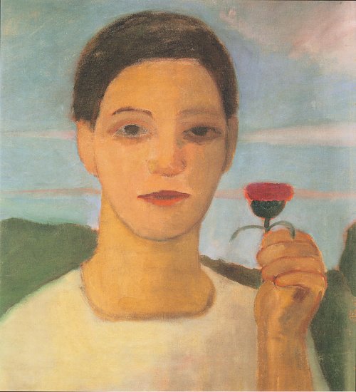 Paula Modersohn Becker Bildnis der Schwester Herma mit Artischockenbluete in der erhobenen Hand Wandbild