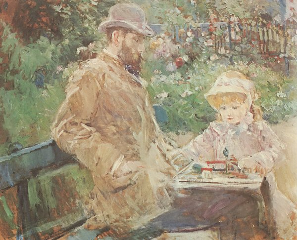 Berthe Morisot Eugene Manet und seine Tochter in Bougival Wandbild