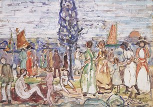 Maurice Prendergast Beach with blue trees Wandbild