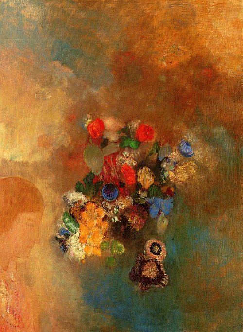 Odilon Redon Girls profile with Flowers Wandbild