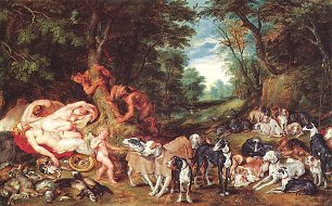 Rubens Nymphen Satyrn und Hunde Wandbilder 