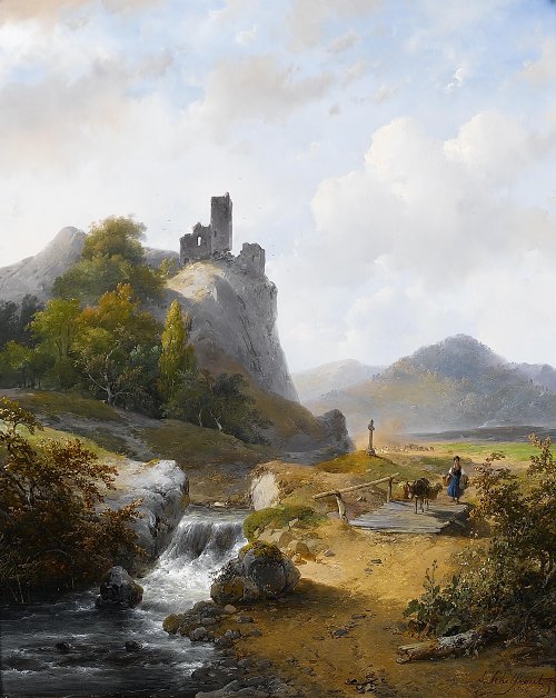 Andreas Schelfhout Duits landschap met ruine Wandbild