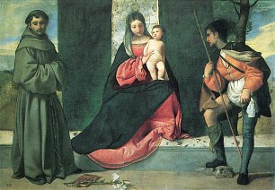 Tizian Die Jungfrau mit dem Kind und dem Hl Antonius von Padua und dem Hl Rochus Wandbilder 