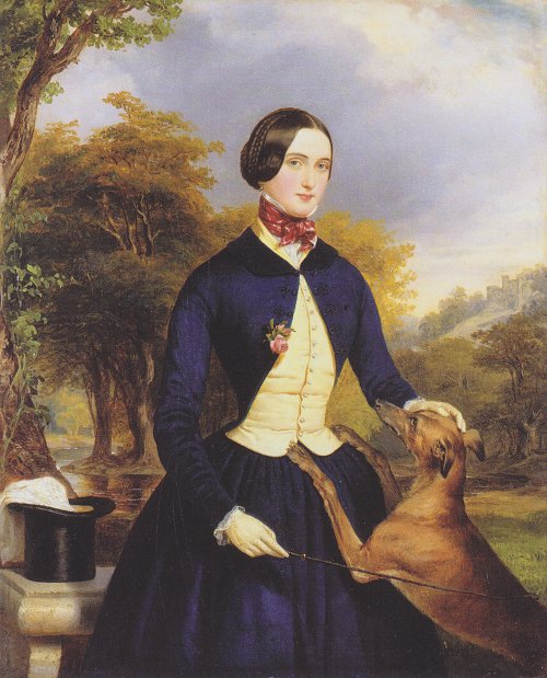 Ferdinand Georg Waldmueller Portraet einer Frau als Amazone, mit ihren Windhund Wandbild