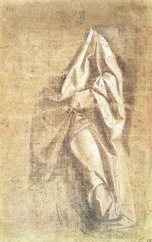 Leonardo Da Vinci Gewandstudie fuer eine stehende Figur in Frontalansicht 2 Wandbild